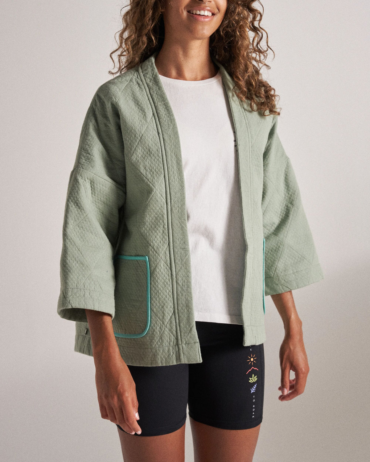 Mira Cotton Quilted Overshirt - Pistachio - Studio Model