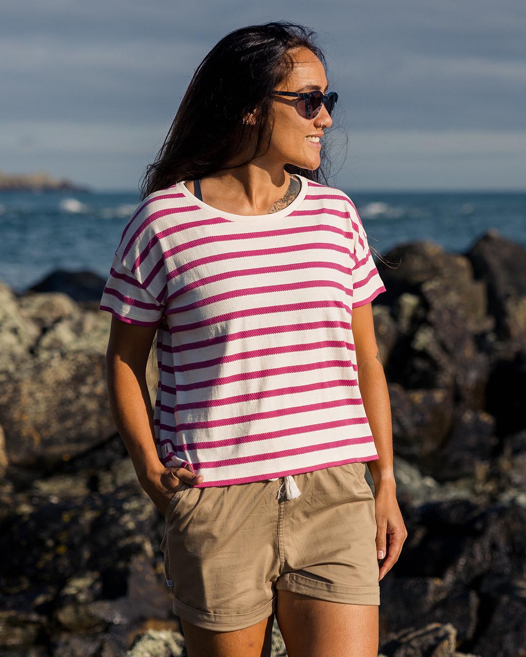 Skye Stripe T-Shirt - Fuchsia - Lifestyle