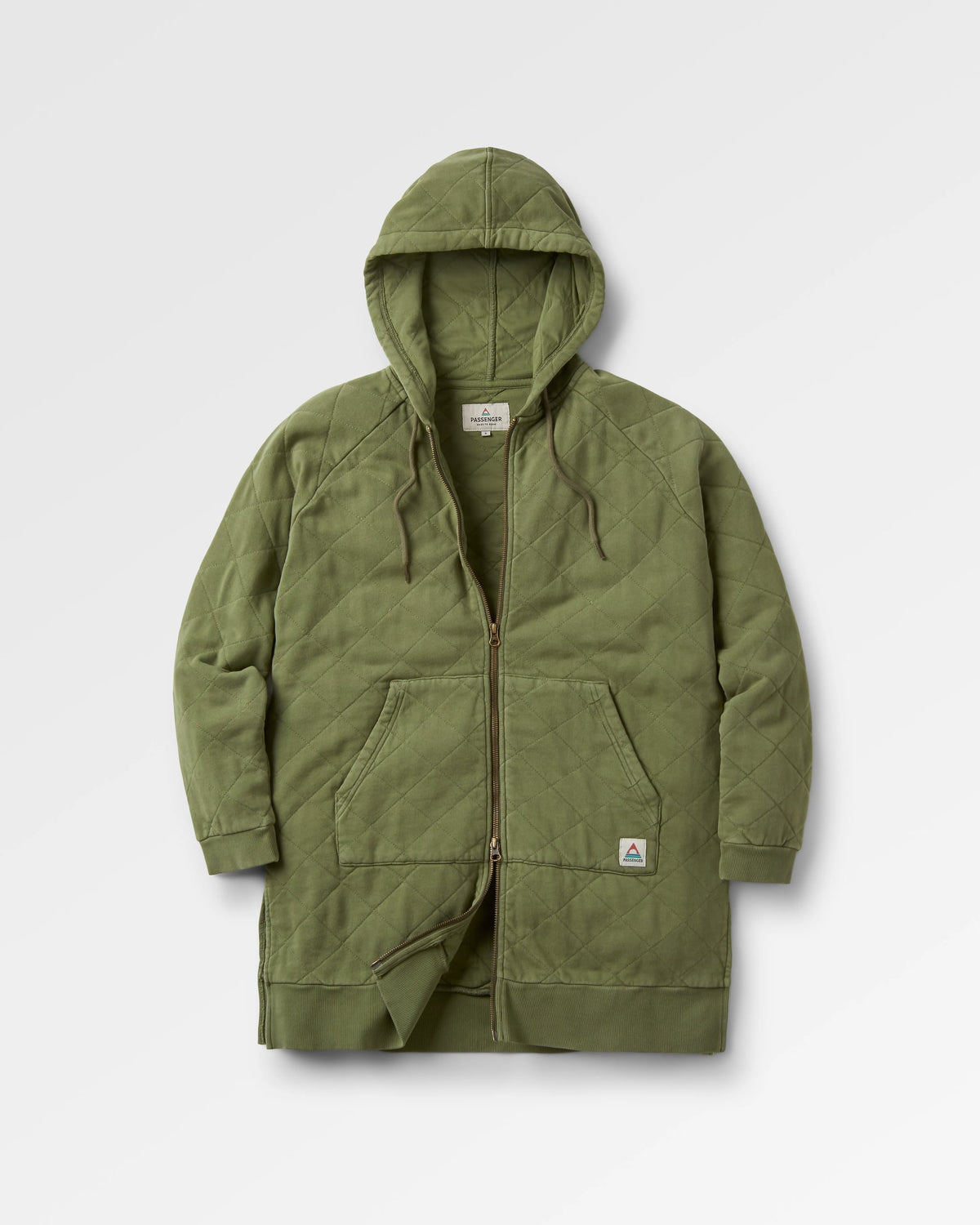 Getaway Quilted Full Zip Hoodie - Khaki - Flatlay