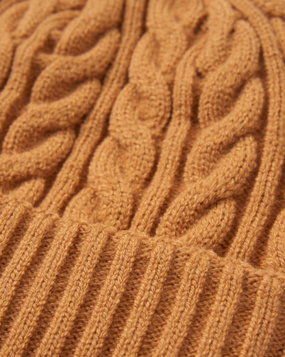 Fireside Cable Knit Beanie - Spruce Yellow - Flatlay