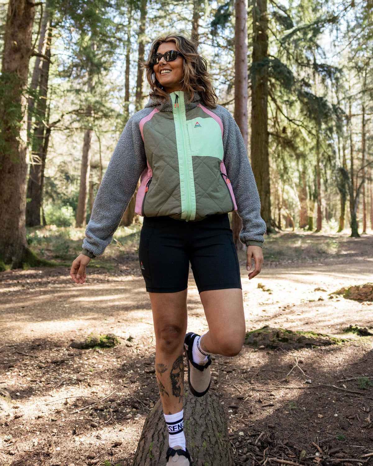 Lara Quilted Jacket - Grey Marl/Dusty Olive - Lifestyle