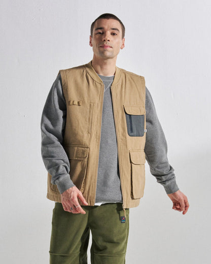 Explorers Cotton Canvas Gilet - Stone - Studio Model