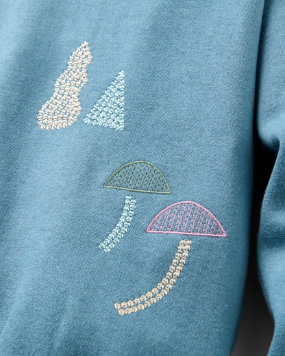 Slower Rhythms Embroidered Women's Cotton Sweatshirt - Stormy Blue - Flatlay