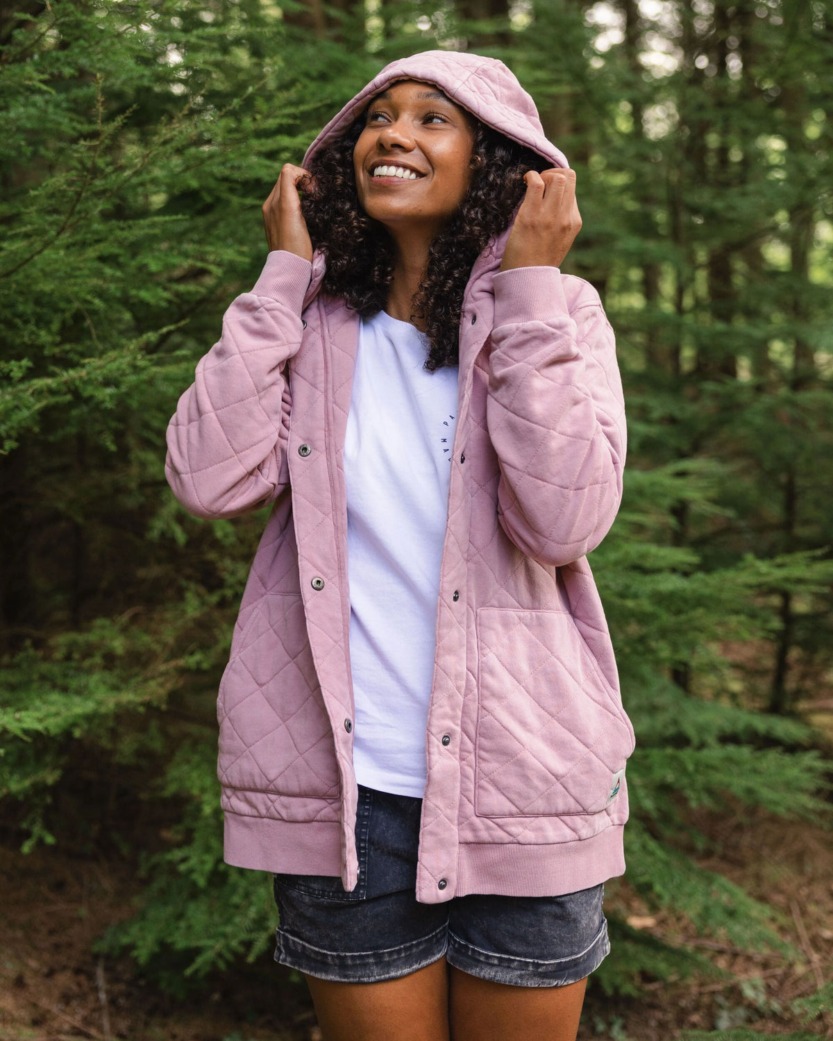 Clementine Quilted Popper Up Hoodie - Pink Haze - Lifestyle