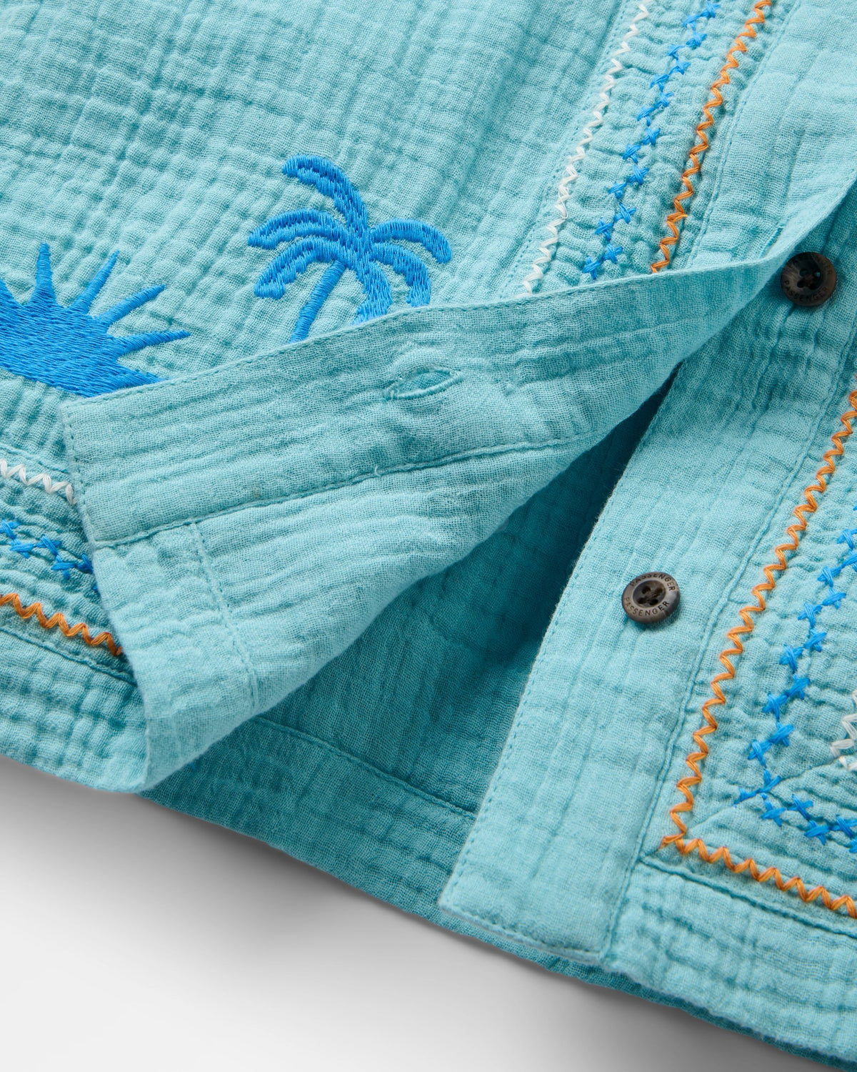 Waveney Short Sleeve Cotton Shirt - Retro Blue  - Flatlay