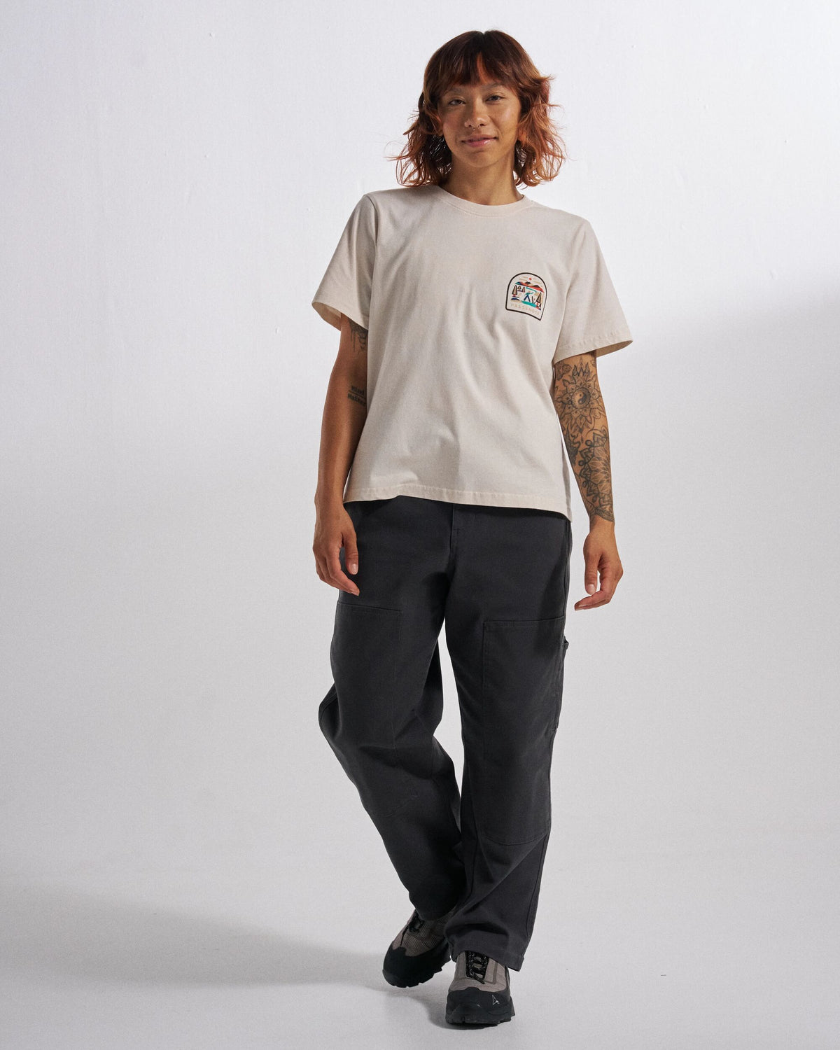 Lost Patch Women's Cotton T-Shirt - White Sand - Studio Model