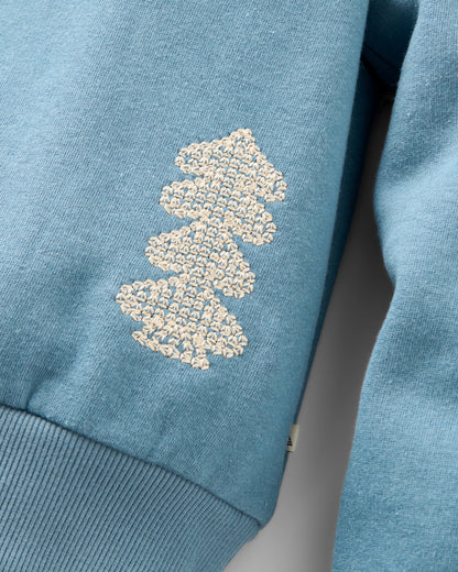 Slower Rhythms Embroidered Women's Cotton Sweatshirt - Stormy Blue - Flatlay