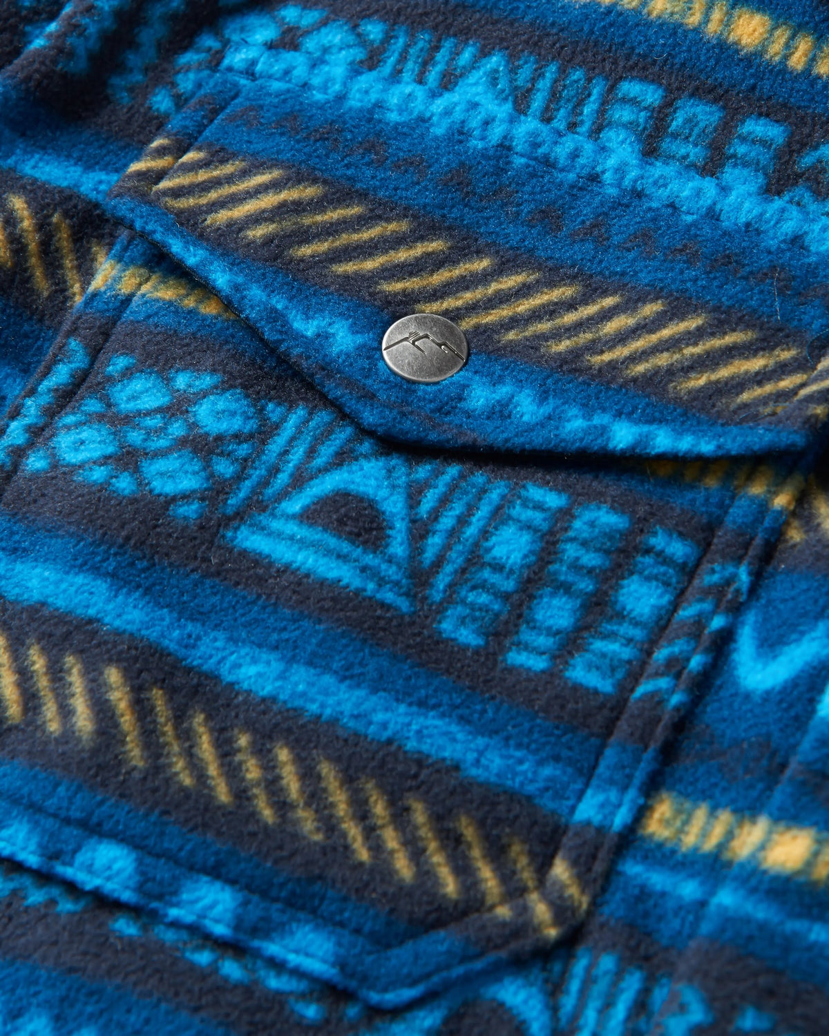 Maple Polar Fleece Shirt - Patchwork Stripe Tidal Blue - Flatlay