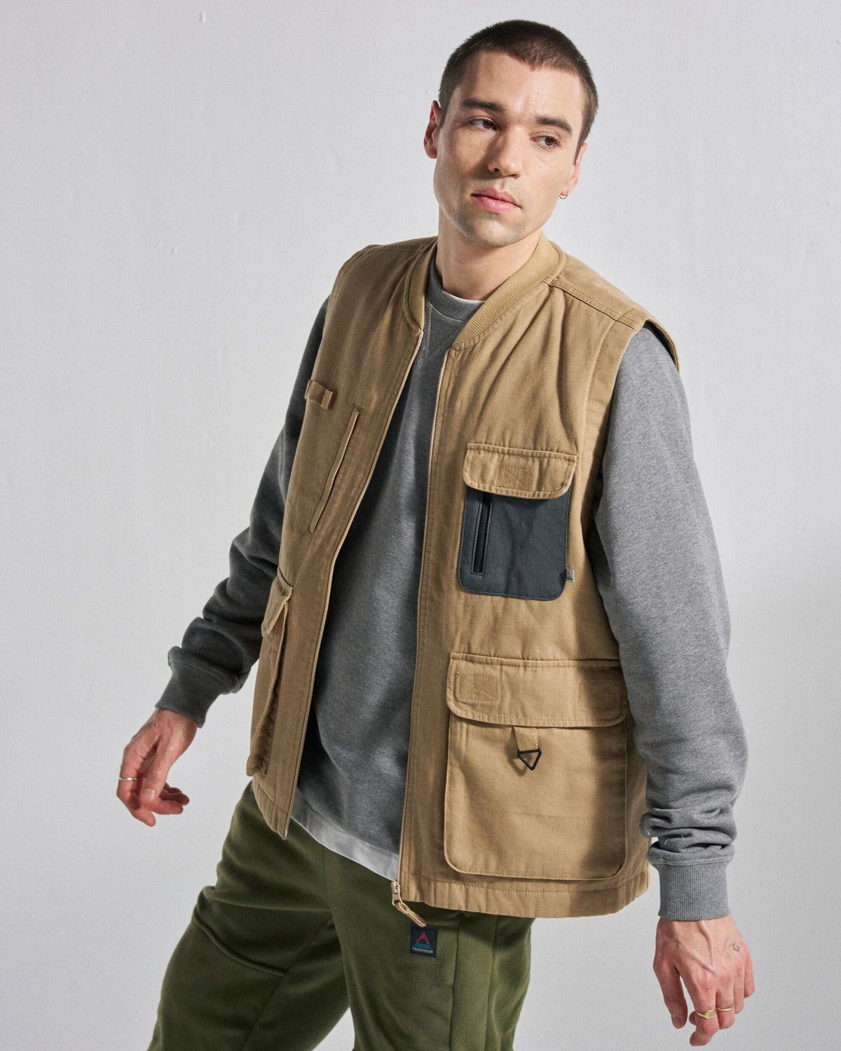 Explorers Cotton Canvas Gilet - Stone - Studio Model