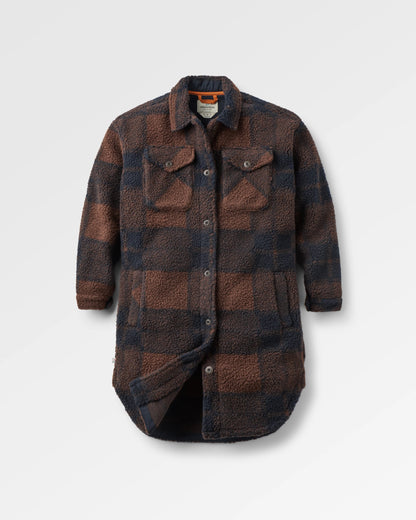 Cloudy Sherpa Fleece Shirt - Chestnut/Deep Navy Check - Flatlay