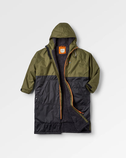 Waves Sherpa Lined Changing Robe - Black/Khaki - Flatlay