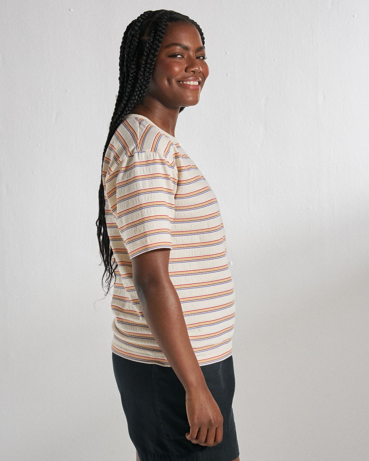 Retro Vibes Cotton T-Shirt - Retro Stripe - Studio Model