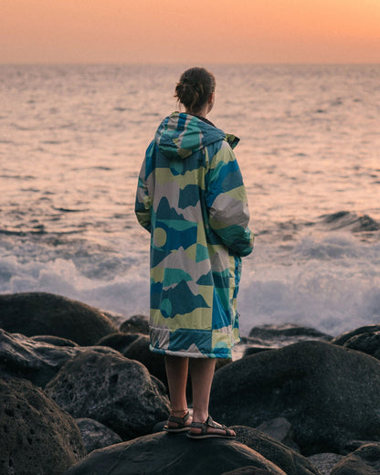Waves Sherpa Lined Changing Robe - Vista Patchwork Aqua - Lifestyle - Female