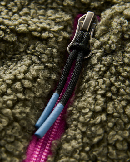 Joy Full Zip Lined Hooded Sherpa Fleece - Dusty Olive - Flatlay