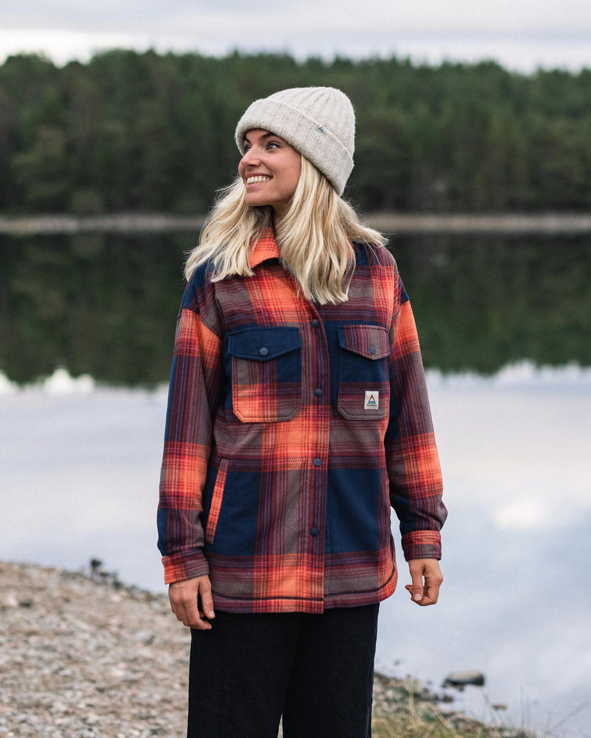 East Polar Fleece Shirt - Rich Navy/ Red Ochre Check - Lifestyle