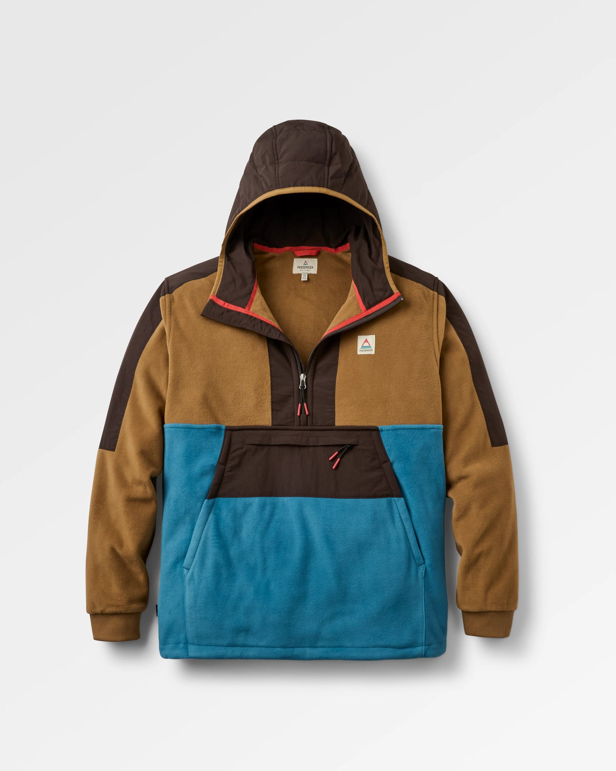 Woodland Hooded Polartec® Fleece - Caramel/Blue Steel - Flatlay