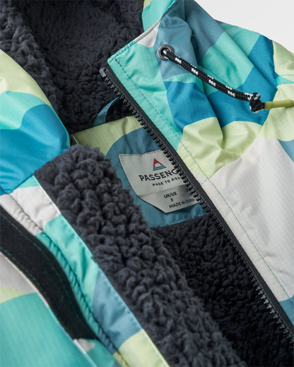 Waves Sherpa Lined Changing Robe - Vista Patchwork Aqua - Flatlay