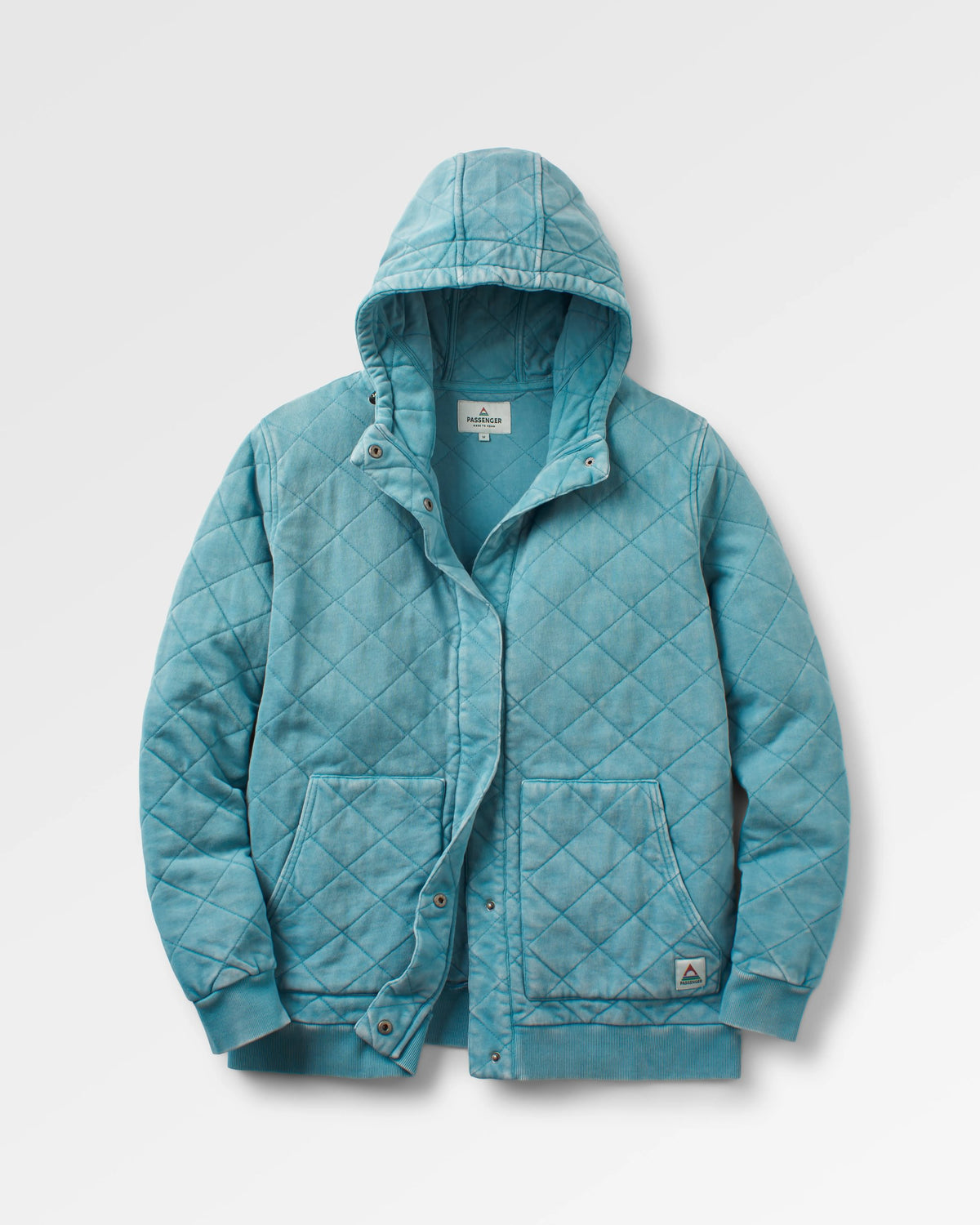 Clementine Quilted Popper Up Hoodie - Blue Pool - Flatlay