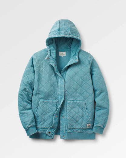 Clementine Quilted Popper Up Hoodie - Blue Pool - Flatlay