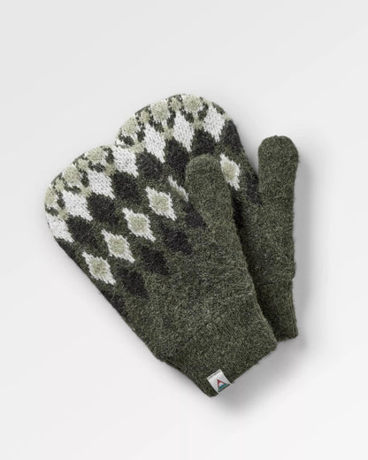 Wave Fleece Lined Mittens - Khaki - Flatlay