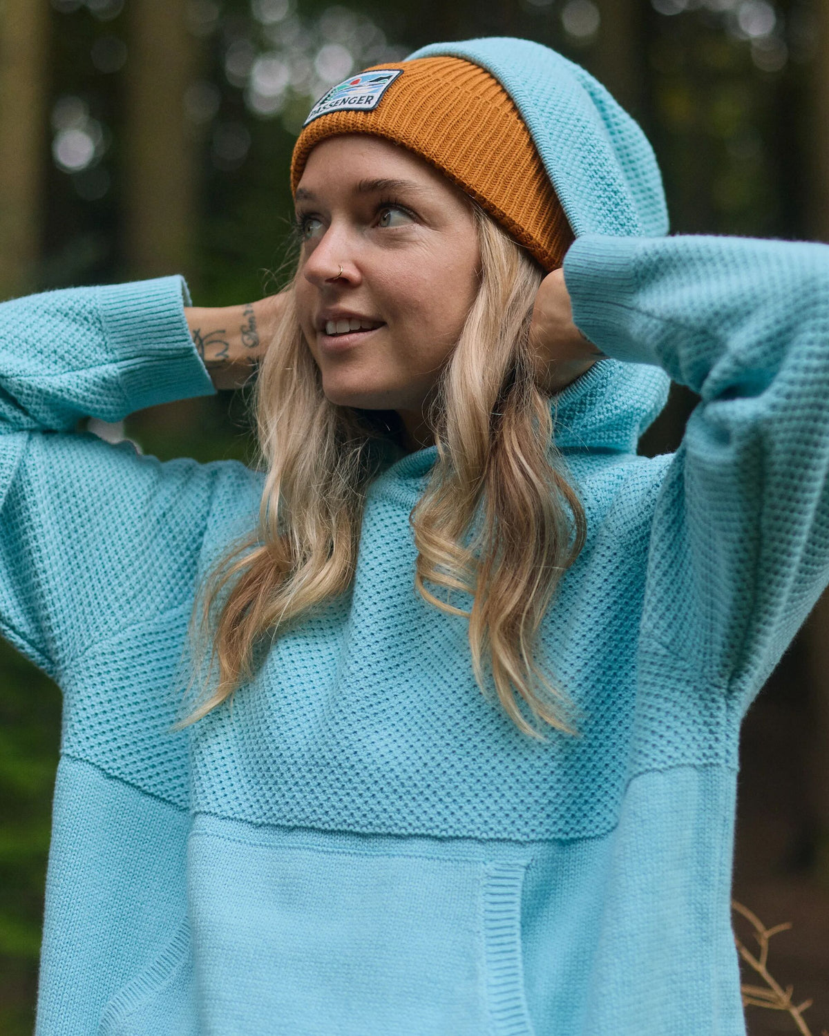 Cove Cotton Knitted Hoodie - Retro Blue  - Lifestyle