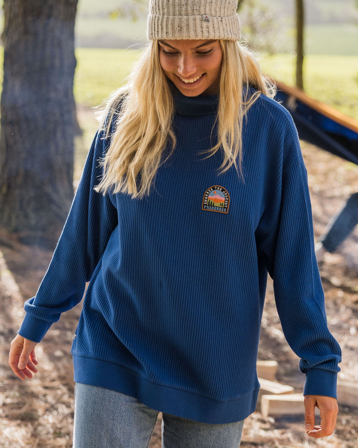 Flourish Roll Neck Top - True Blue - Lifestyle