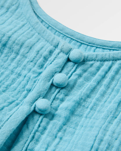 Waveney Cotton Top - Retro Blue  - Flatlay