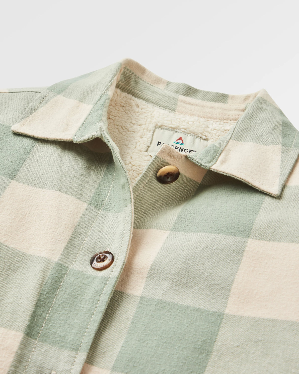 Flint Cotton Overshirt - Pistachio Buffalo Check - Flatlay
