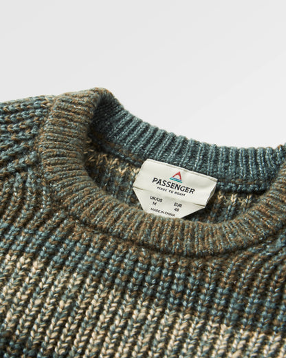 Fog Knitted Jumper - Dark Olive Multi Stripe - Flatlay