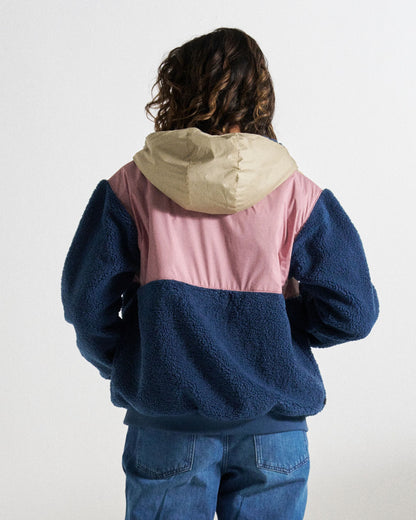 Joy Full Zip Lined Hooded Sherpa Fleece - Dark Denim/Feather - Studio Model