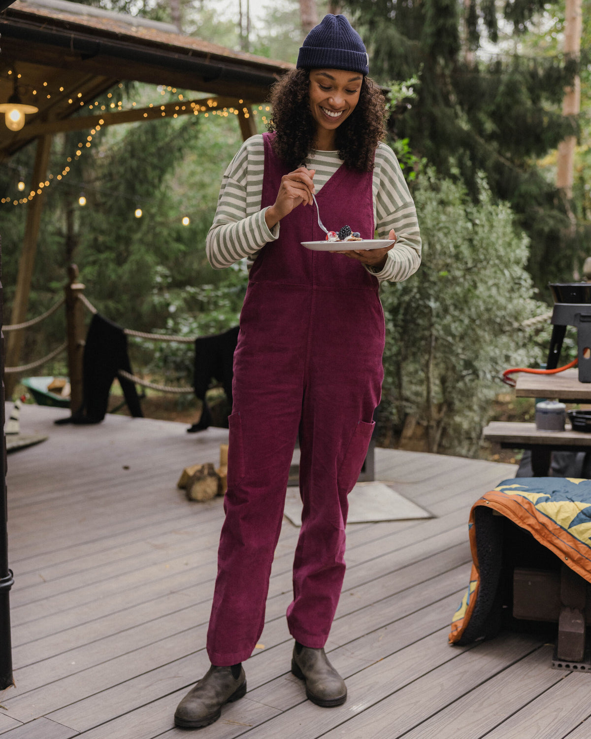 Refuel Cotton Cord Dungarees - Fig - Lifestyle