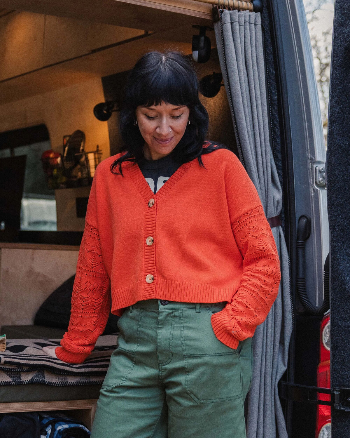 Grace Open Knit Cardigan - Ember Orange - Lifestyle