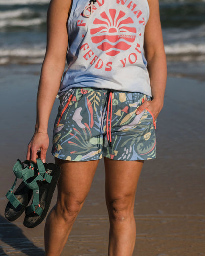 Way Out All Purpose Short - Abstract Seaweed Tidal Blue - Lifestyle