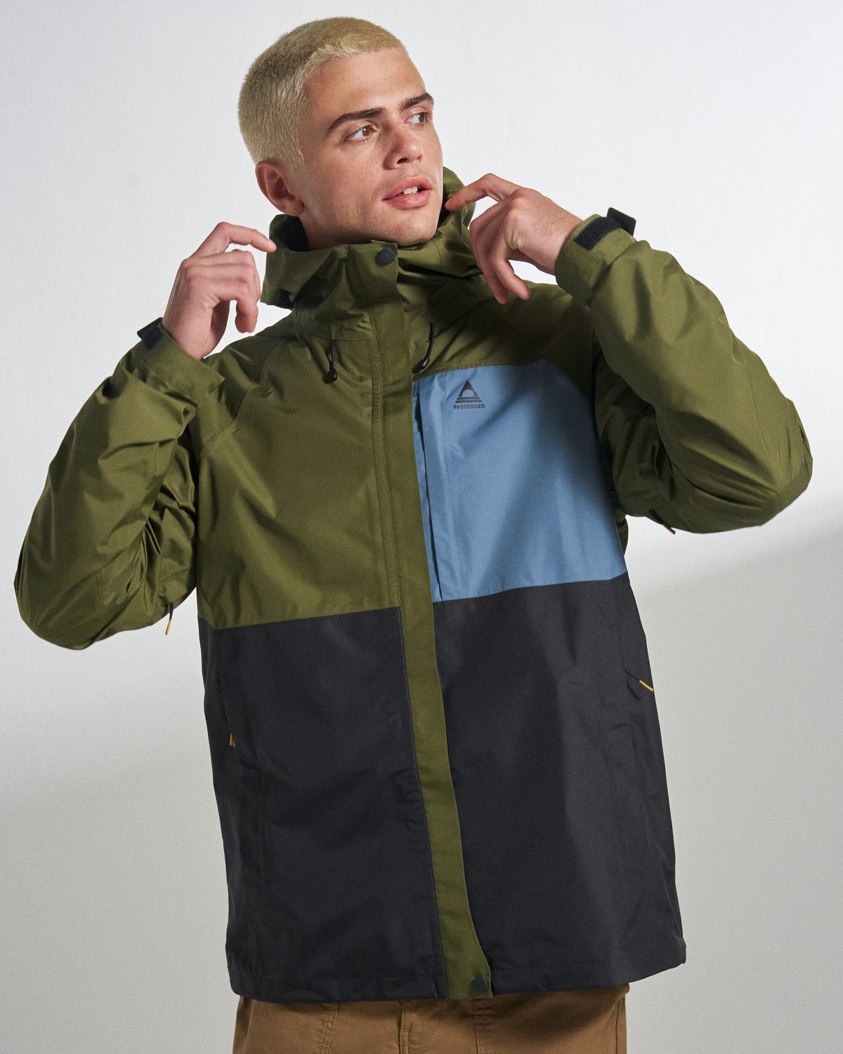 Trailscape Men's Waterproof Jacket - Faded Black/Khaki - Studio Model