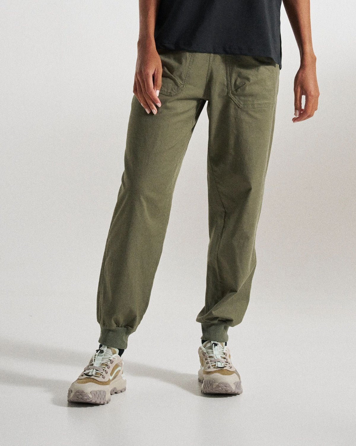 Hydrilla High Waisted Jogger - Dusty Olive - Studio Model