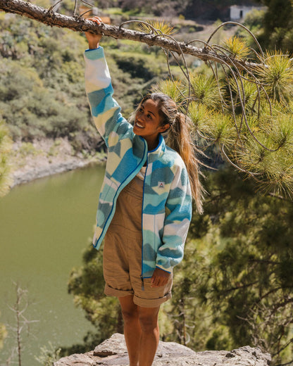 Fairbanks Full Zip Sherpa Fleece - Vista Patchwork Aqua - Lifestyle