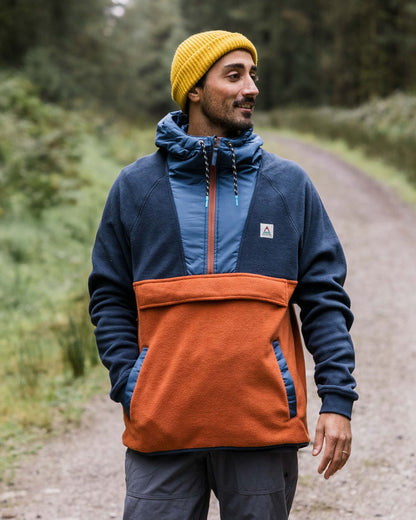 Woodland Hooded 1/2 Zip Polar Fleece - Deep Navy/Baked Clay - Lifestyle