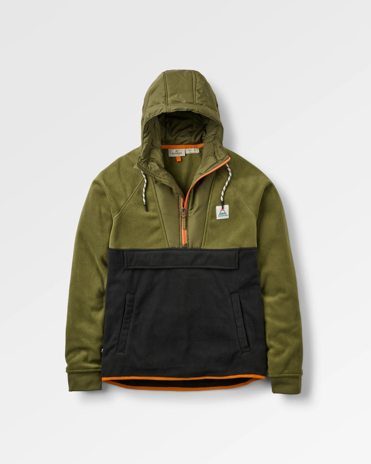 Woodland Hooded 1/2 Zip Polar Fleece - True Black/ Khaki - Flatlay