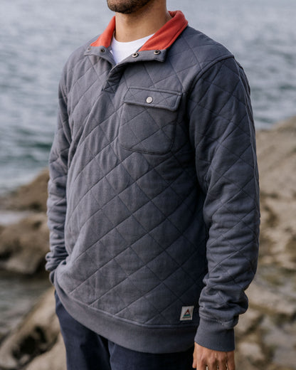 Bark Quilted Popper Up Sweatshirt - Charcoal - Lifestyle