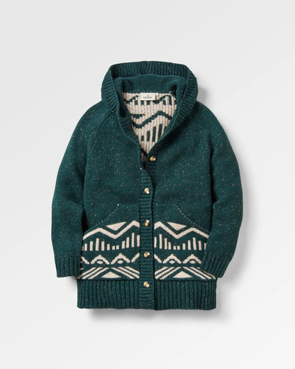 Snoozle Knitted Hooded Cardigan - Rain Forest - Flatlay