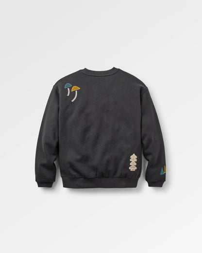 Slower Rhythms Embroidered Women's Cotton Sweatshirt - Faded Black - Flatlay