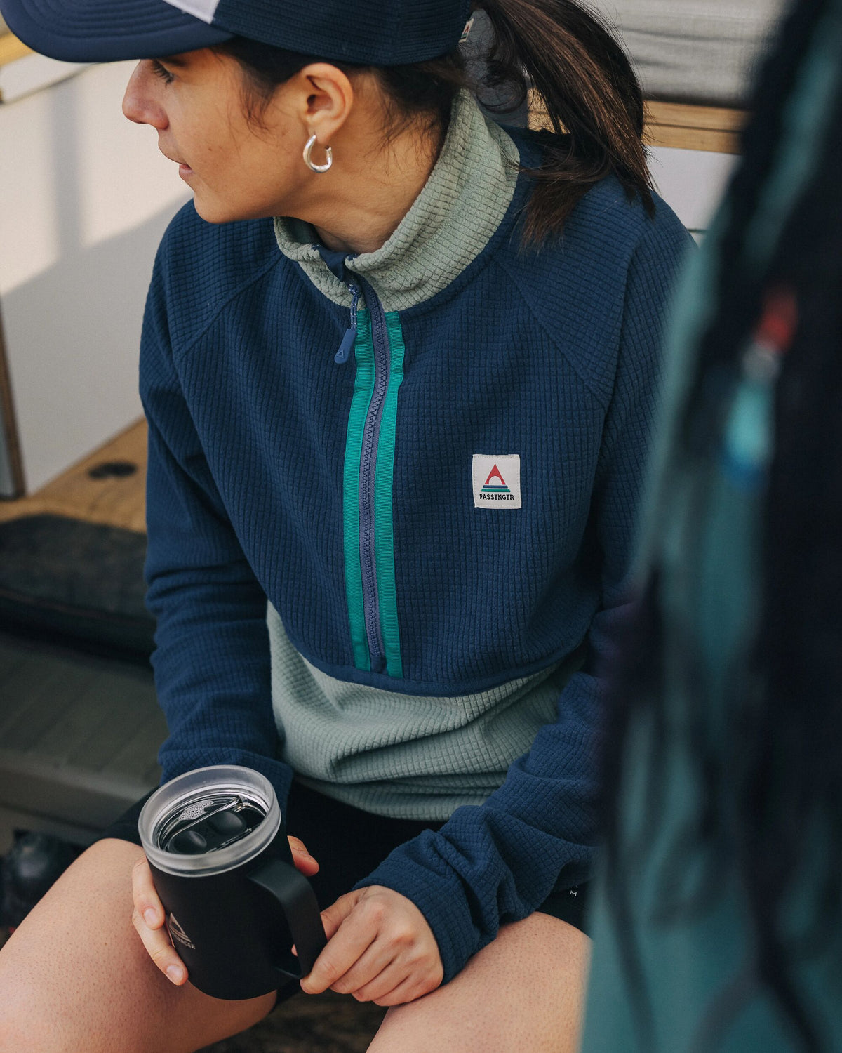 Off Trail Grid Polar Fleece - Pistachio/Dark Denim - Lifestyle
