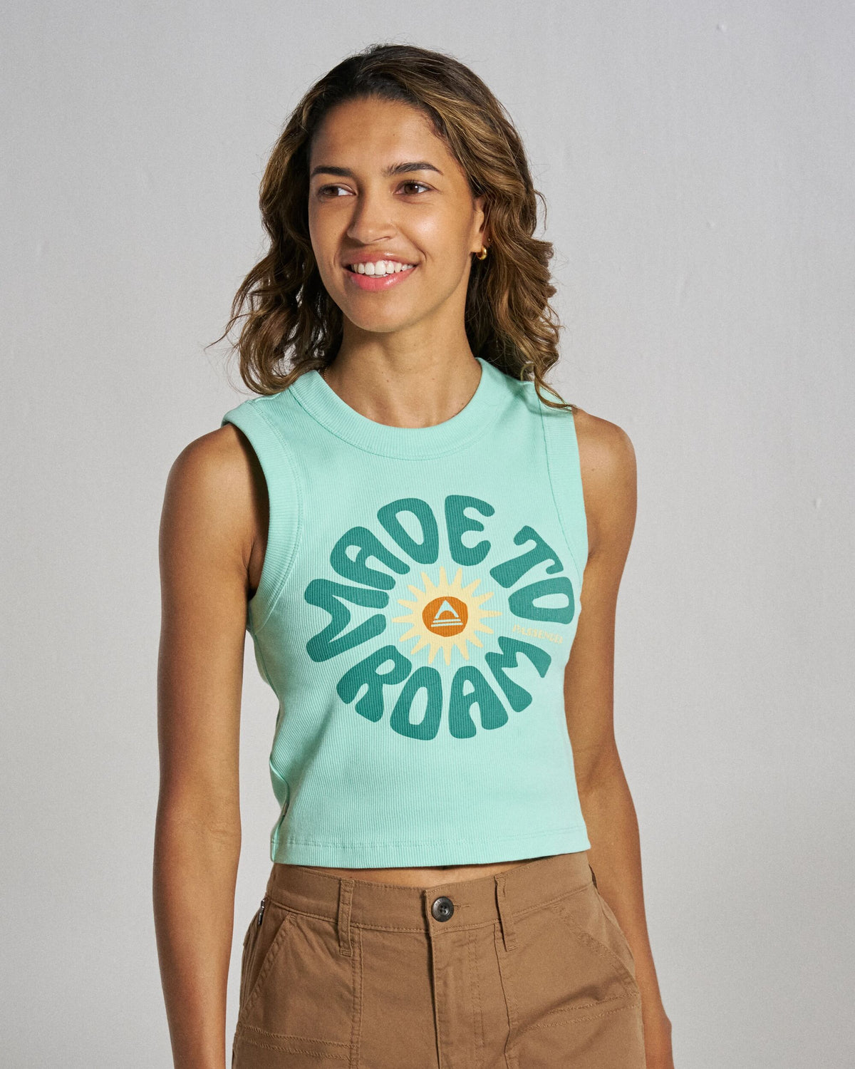 Easy Days Ribbed Graphic Cropped Vest - Aquamarine - Studio Model