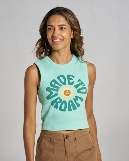 Easy Days Ribbed Graphic Cropped Vest - Aquamarine - Studio Model