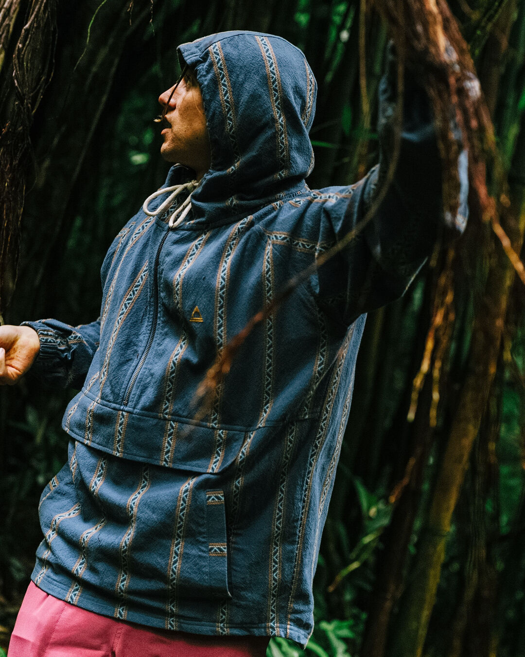 Dune 1/2 Zip Cotton Hoodie - Mediterranean Geo Stripe - Lifestyle