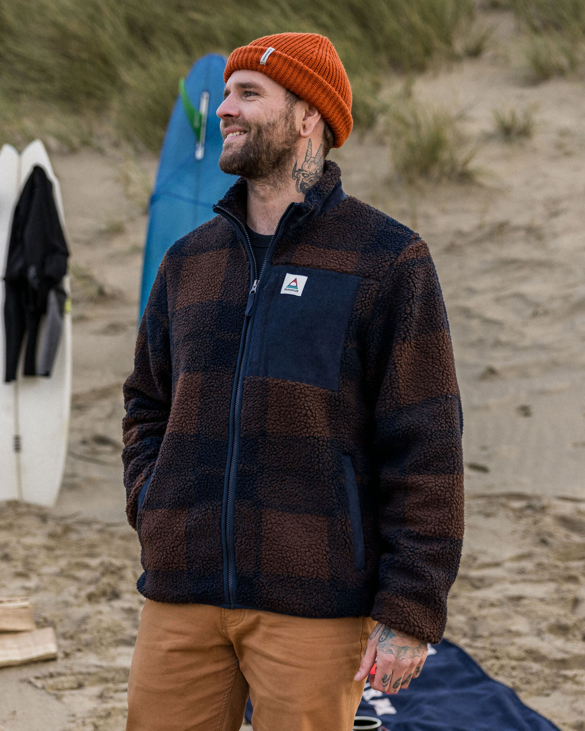 Trekker Deep-Pile Sherpa Fleece - Chestnut/Deep Navy Check - Lifestyle