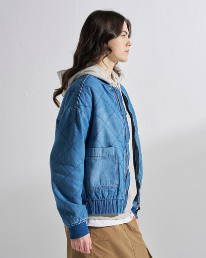 Lucia Sherpa Lined Denim Bomber Jacket - Denim Blue - Studio Model