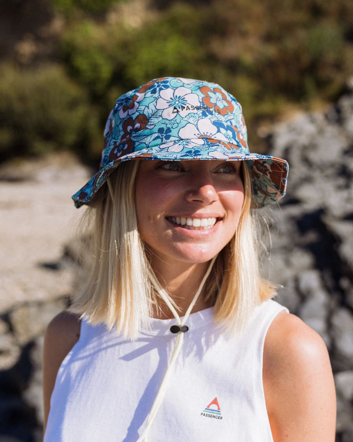 Shaded Bucket Hat - Vintage Floral Aqua - Lifestyle - Female