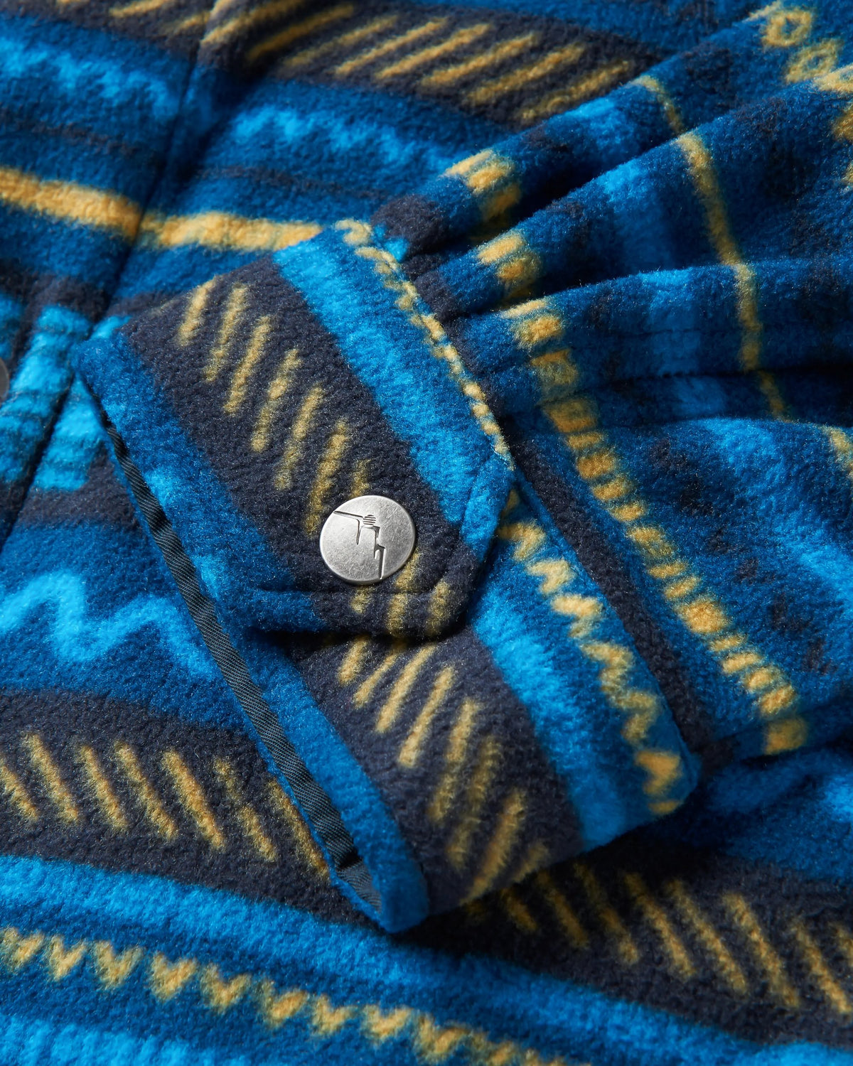 Maple Polar Fleece Shirt - Patchwork Stripe Tidal Blue - Flatlay