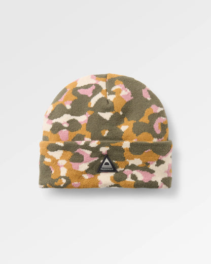Amber Knit Beanie - Powder Camo Dusty Olive - Flatlay